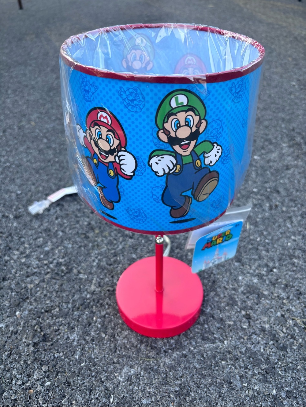 Licensed Super Mario Blue Lampshade Table Lamp with Red Base - NWT
